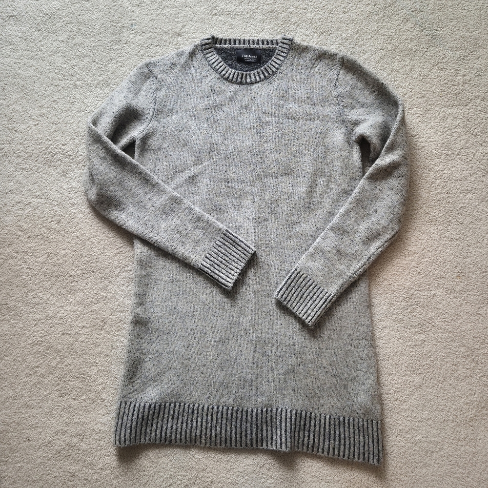 Zara Knit Heathered Black And Brown Grayish Sweater Dress Tunic Small